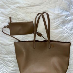 SAINT LAURENT E/W TAUPE TOTE /SHOPPING BAG IN SUPPLE LEATHER